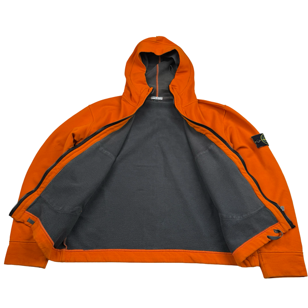 Stone Island 2003 Orange Stretch Cotton Fleece Zip Jumper - Medium