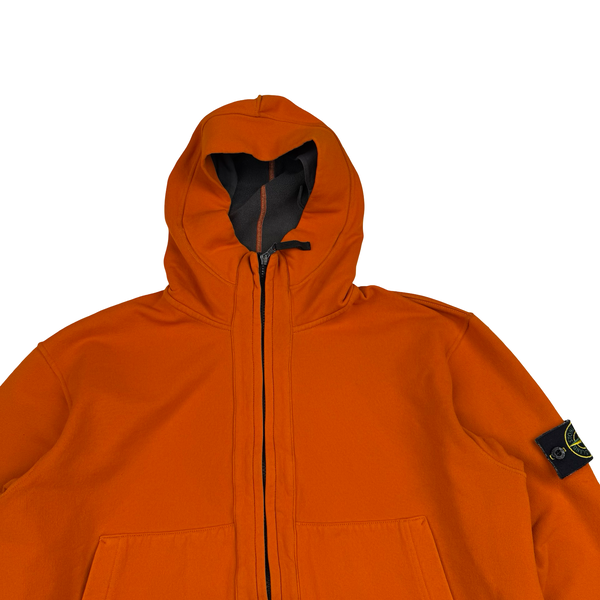 Stone Island 2003 Orange Stretch Cotton Fleece Zip Jumper - Medium