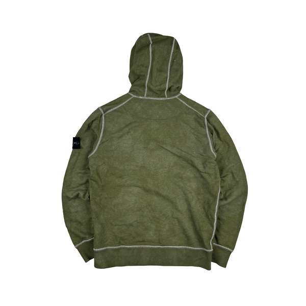 Stone Island 2020 Green Contrast Stitch Cotton Pullover Hoodie - Medium