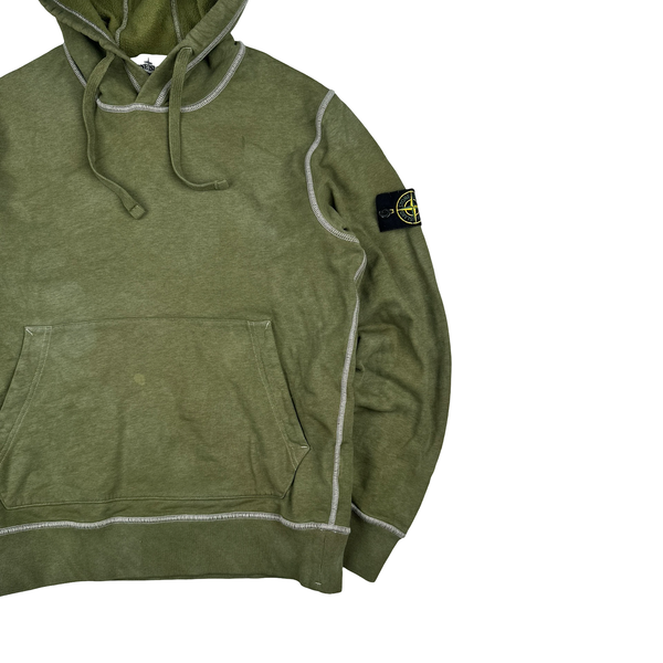 Stone Island 2020 Green Contrast Stitch Cotton Pullover Hoodie - Medium