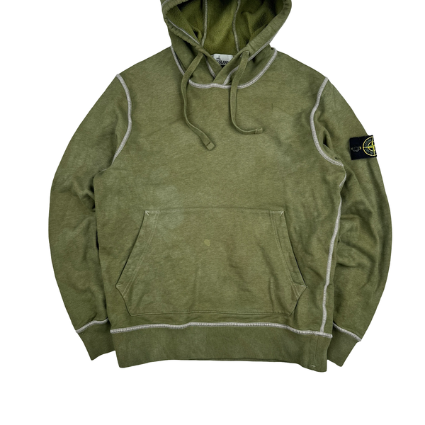 Stone Island 2020 Green Contrast Stitch Cotton Pullover Hoodie - Medium