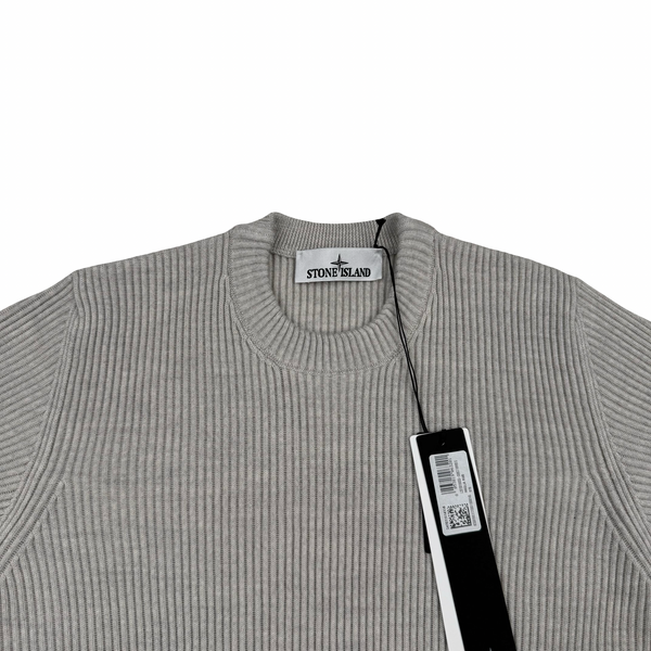 Stone Island 2025 Grey Soft Wool Ribbed Jumper- Small