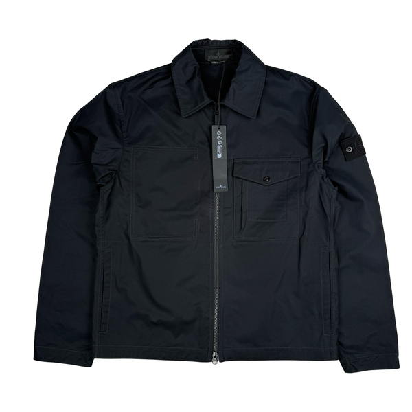 Stone Island Ghost 2026 Black Organic Cotton Full Zip Jacket Overshirt - Medium