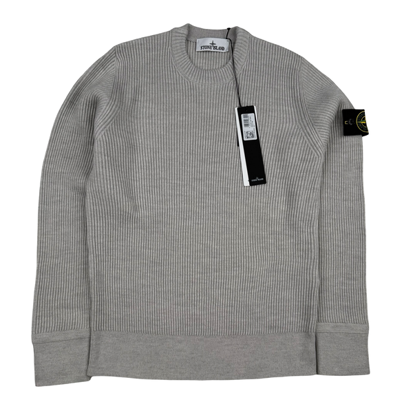 Stone Island 2025 Grey Soft Wool Ribbed Jumper- Small