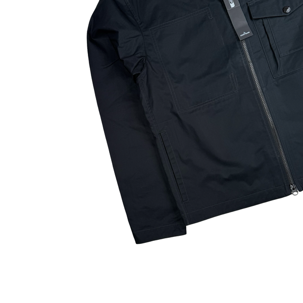 Stone Island Ghost 2026 Black Organic Cotton Full Zip Jacket Overshirt - Medium