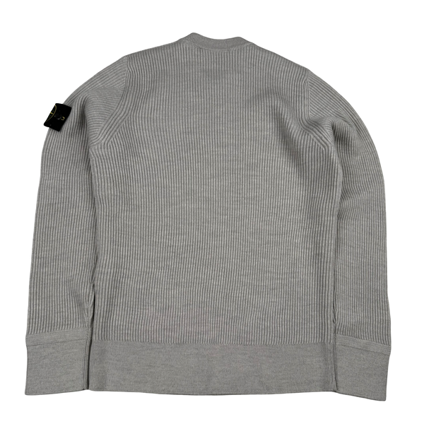 Stone Island 2025 Grey Soft Wool Ribbed Jumper- Small