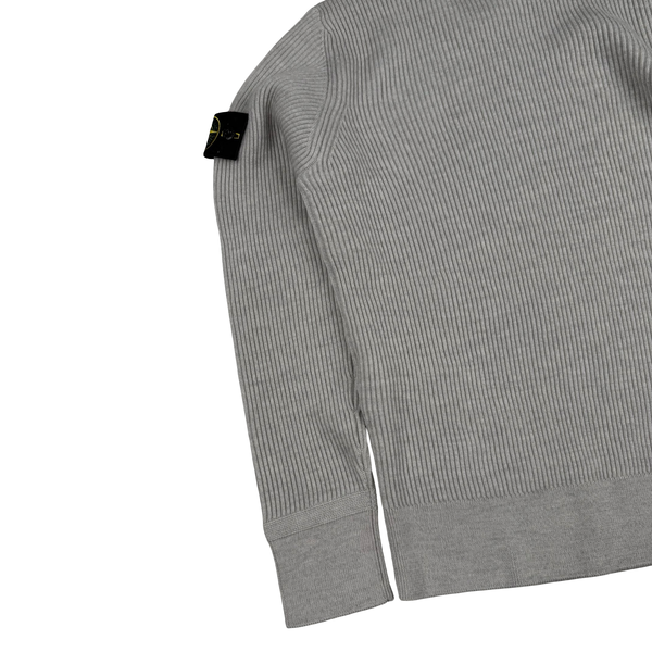 Stone Island 2025 Grey Soft Wool Ribbed Jumper- Small