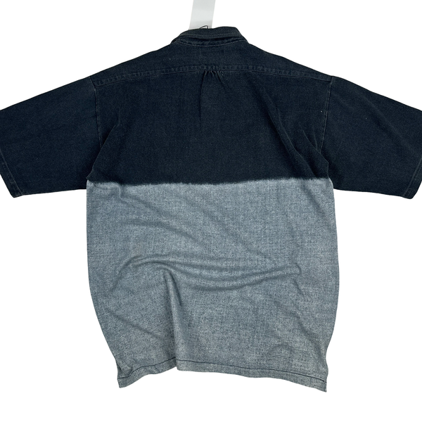 Stone Island 1993 Two Tone Cotton Spellout Vintage Polo Shirt - Large