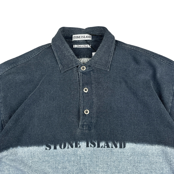 Stone Island 1993 Two Tone Cotton Spellout Vintage Polo Shirt - Large