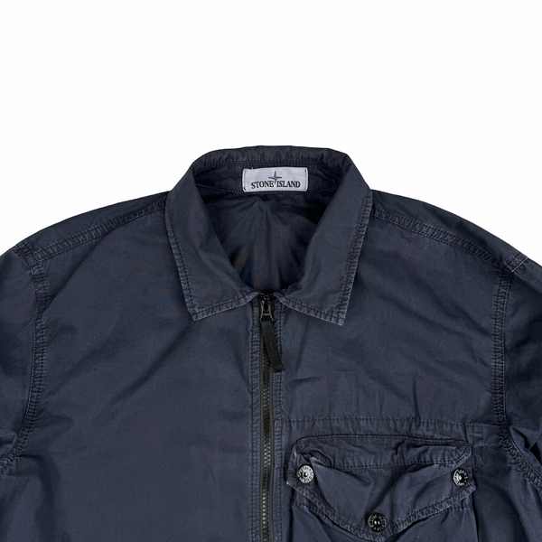 Stone Island 2021 Navy Cotton Full Zip Overshirt - Large