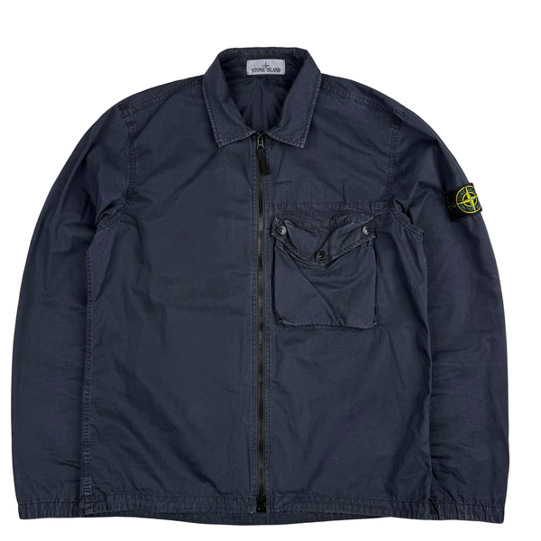 Stone Island 2021 Navy Cotton Full Zip Overshirt - Large