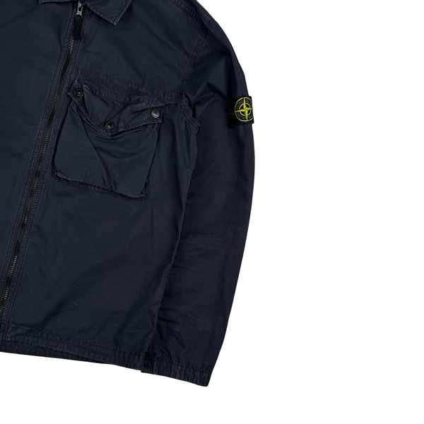 Stone Island 2021 Navy Cotton Full Zip Overshirt - Large