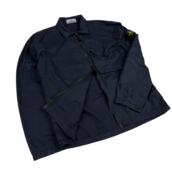 Stone Island 2021 Navy Cotton Full Zip Overshirt - Large