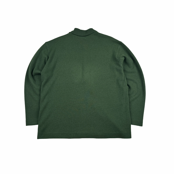 CP Company RARE 1995 Green Buttoned Collar Pullover Wool Jumper - Large