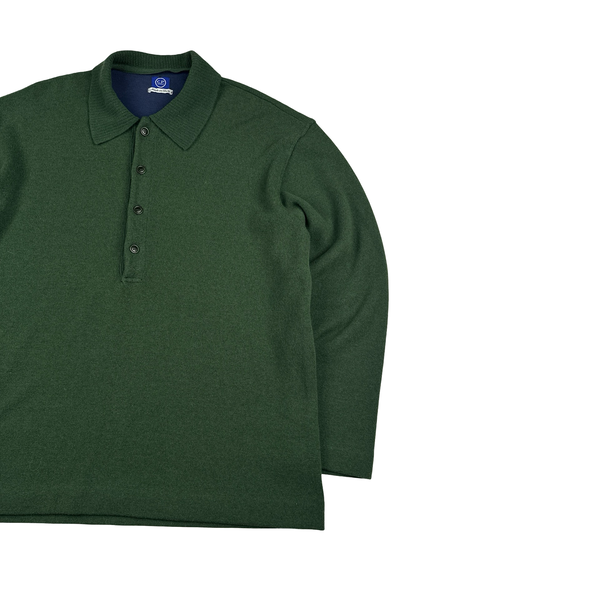CP Company RARE 1995 Green Buttoned Collar Pullover Wool Jumper - Large