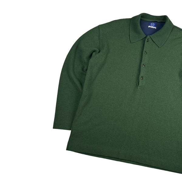 CP Company RARE 1995 Green Buttoned Collar Pullover Wool Jumper - Large