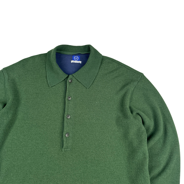 CP Company RARE 1995 Green Buttoned Collar Pullover Wool Jumper - Large
