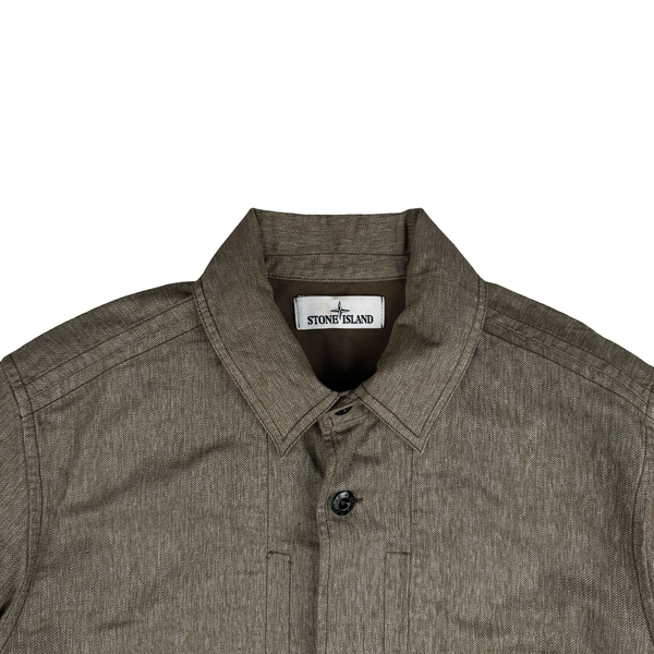 Stone Island 2014 Khaki Resin Coated Cotton Overshirt - Medium