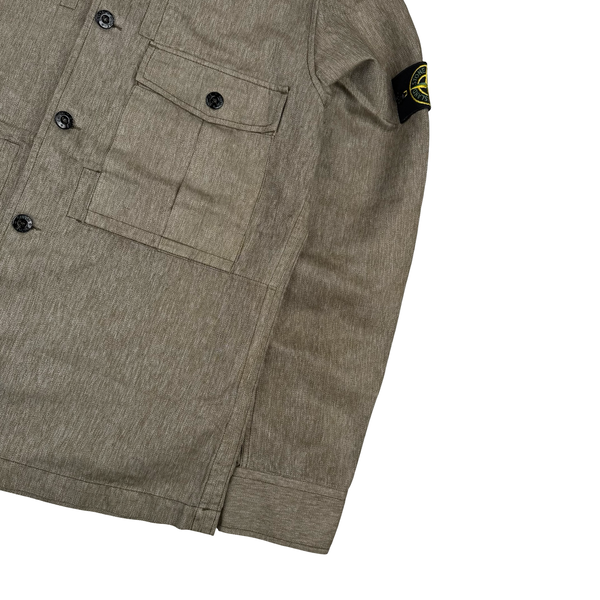 Stone Island 2014 Khaki Resin Coated Cotton Overshirt - Medium