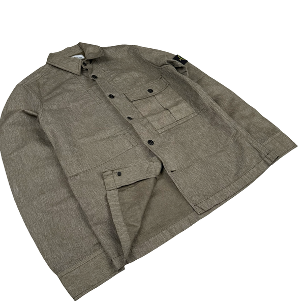 Stone Island 2014 Khaki Resin Coated Cotton Overshirt - Medium