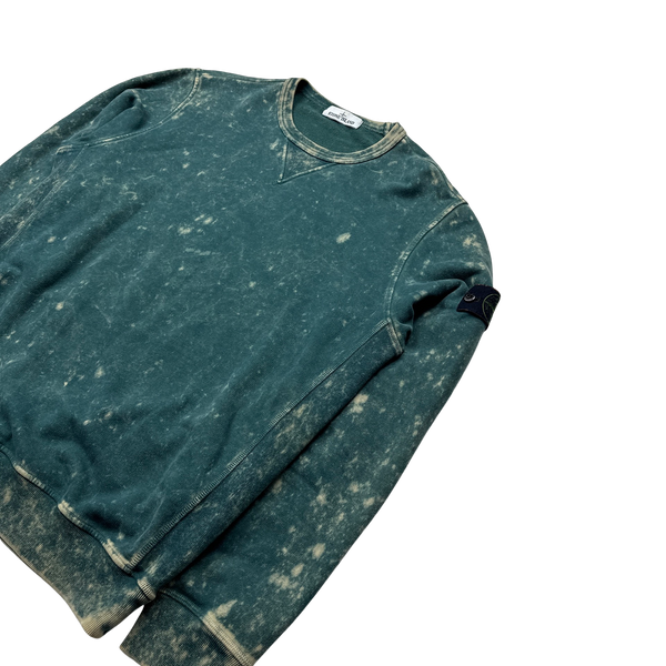 Stone Island Green Camo OVD Off Dye Crewneck Sweatshirt - Large