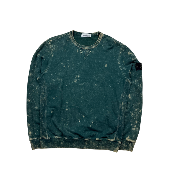 Stone Island Green Camo OVD Off Dye Crewneck Sweatshirt - Large