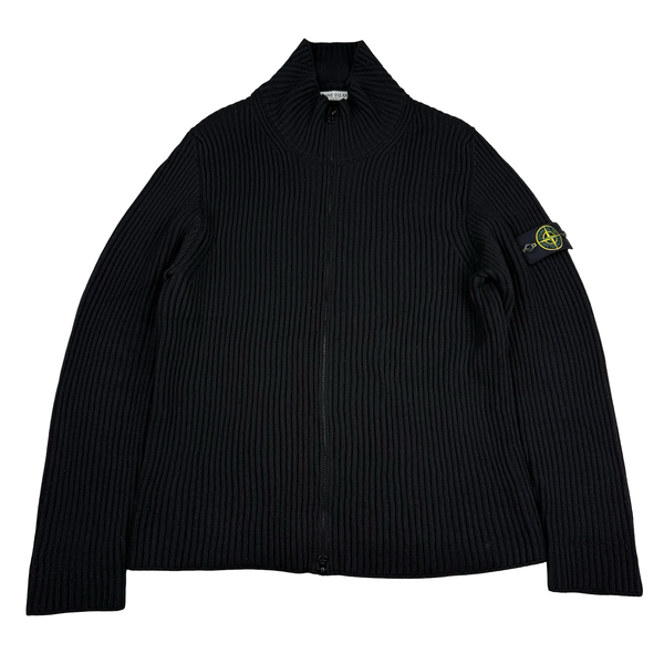 Stone Island Black Mock Neck Rib Knit Zip Jacket - XXL