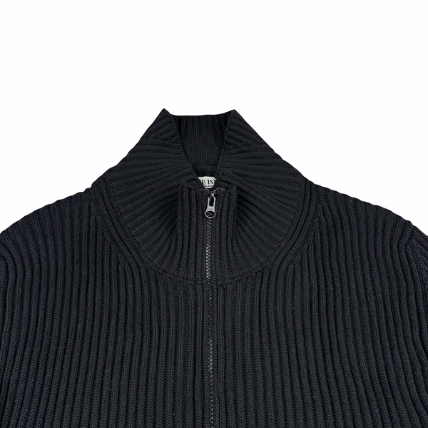 Stone Island Black Mock Neck Rib Knit Zip Jacket - XXL