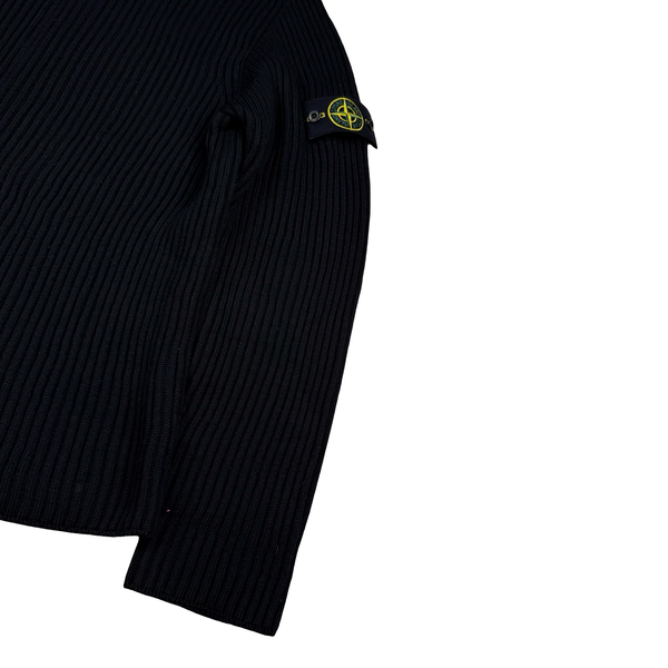Stone Island Black Mock Neck Rib Knit Zip Jacket - XXL