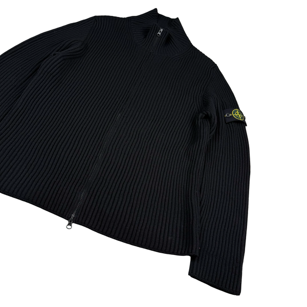 Stone Island Black Mock Neck Rib Knit Zip Jacket - XXL