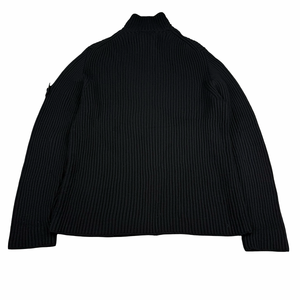 Stone Island Black Mock Neck Rib Knit Zip Jacket - XXL