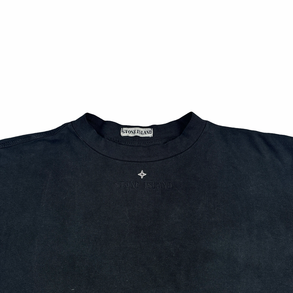 Stone Island 90’s Black Spellout Compass Cotton T Shirt - Large