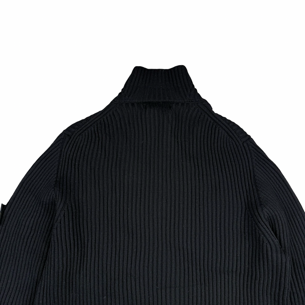 Stone Island Black Mock Neck Rib Knit Zip Jacket - XXL