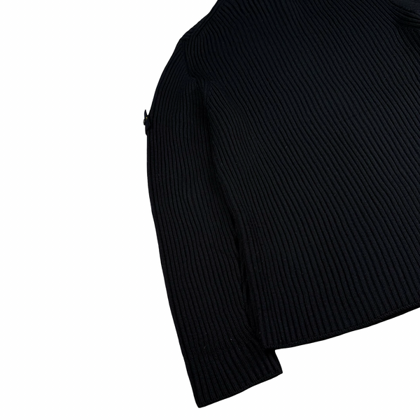 Stone Island Black Mock Neck Rib Knit Zip Jacket - XXL