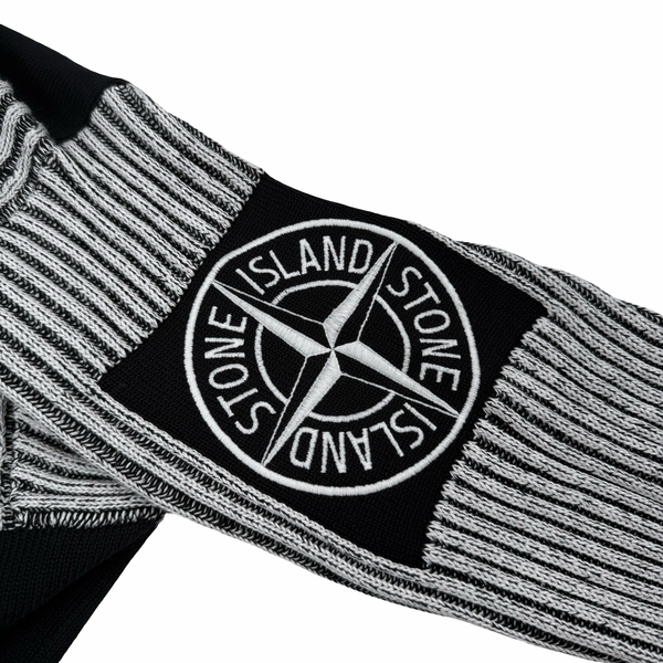 Stone Island 2019 Black and White Two-Tone Crew Neck Cotton Ribbed Knit Jumper - Small