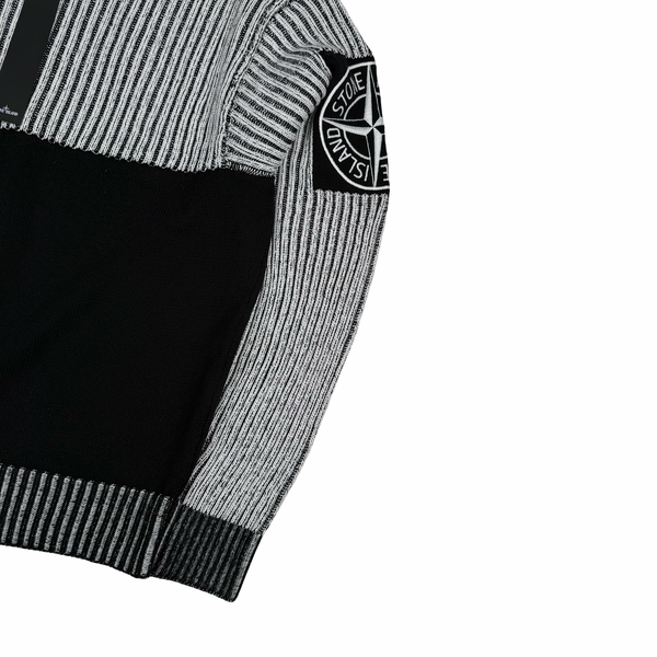 Stone Island 2019 Black and White Two-Tone Crew Neck Cotton Ribbed Knit Jumper - Small