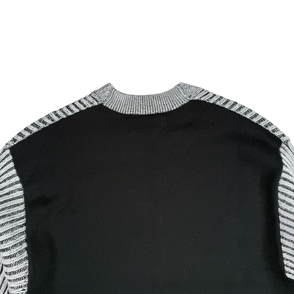 Stone Island 2019 Black and White Two-Tone Crew Neck Cotton Ribbed Knit Jumper - Small