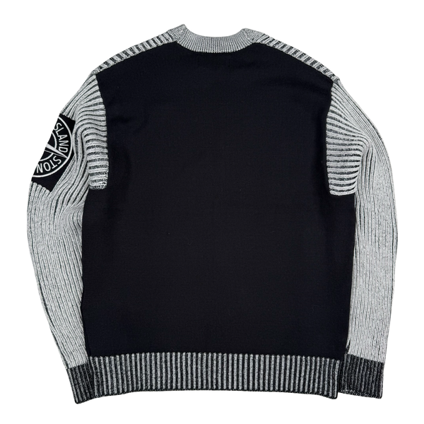 Stone Island 2019 Black and White Two-Tone Crew Neck Cotton Ribbed Knit Jumper - Small