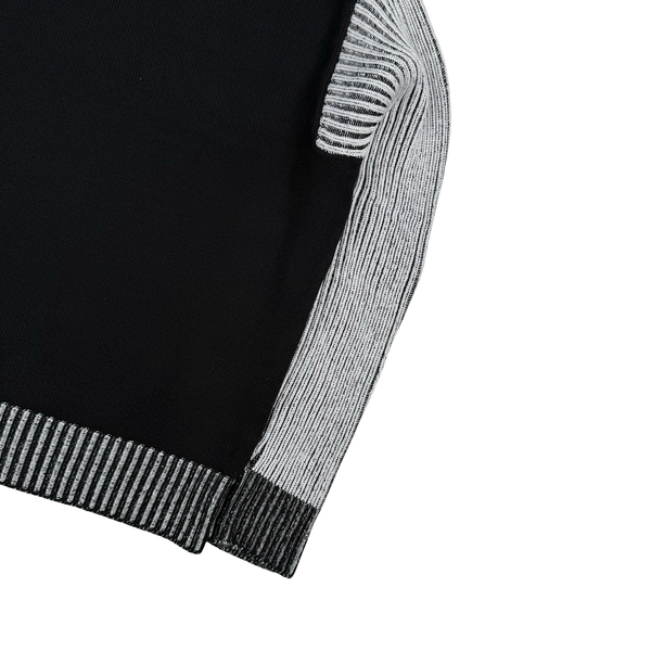 Stone Island 2019 Black and White Two-Tone Crew Neck Cotton Ribbed Knit Jumper - Small