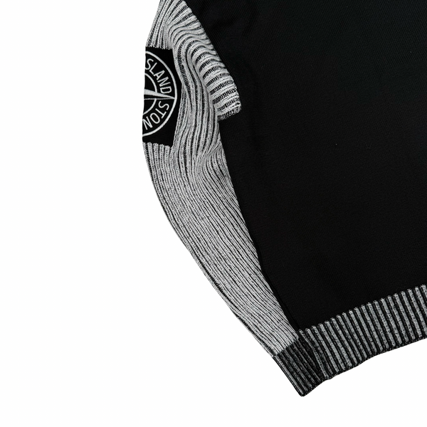 Stone Island 2019 Black and White Two-Tone Crew Neck Cotton Ribbed Knit Jumper - Small