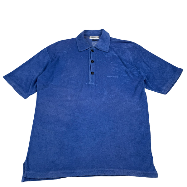 Stone Island Blue 1997 Vintage Towelling Polo T Shirt - Large