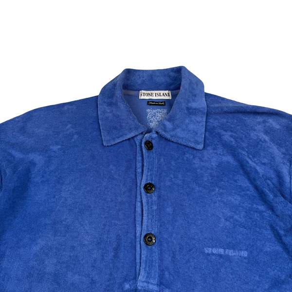 Stone Island Blue 1997 Vintage Towelling Polo T Shirt - Large