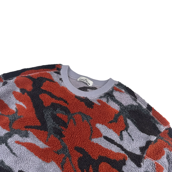 Stone Island 2022 Purple Camo Teddy Crewneck Sweatshirt - Large