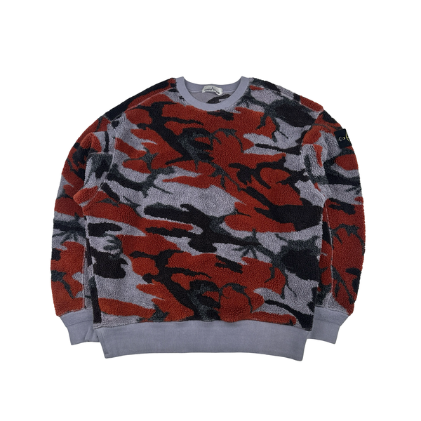 Stone Island 2022 Purple Camo Teddy Crewneck Sweatshirt - Large