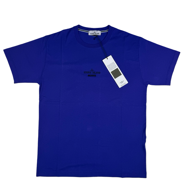 Stone Island 2022 Blue Raso Gommato Graphic Spellout T-Shirt - Large