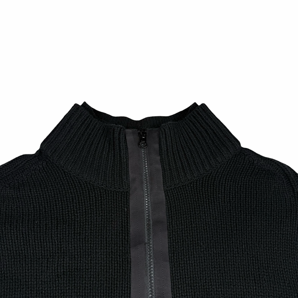 CP Company Mock Neck Black Wool Knit Chest Pocket Zip Jacket - XXL (54)