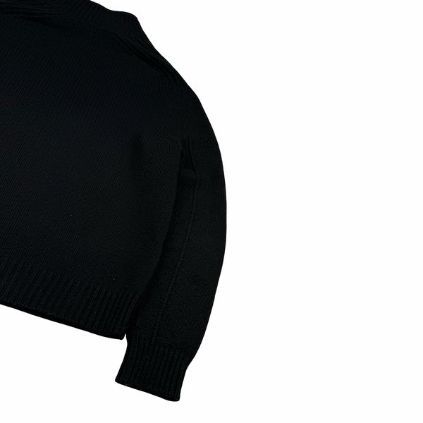 CP Company Mock Neck Black Wool Knit Chest Pocket Zip Jacket - XXL (54)