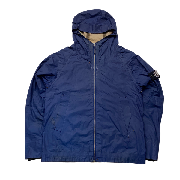Stone Island 2006 Blue Antiqued Reflective Hooded Jacket - Large