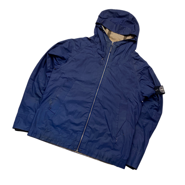 Stone Island 2006 Blue Antiqued Reflective Hooded Jacket - Large