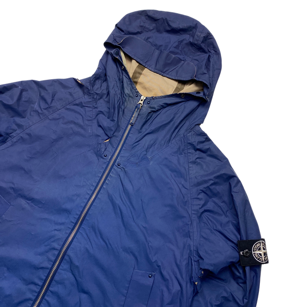 Stone Island 2006 Blue Antiqued Reflective Hooded Jacket - Large